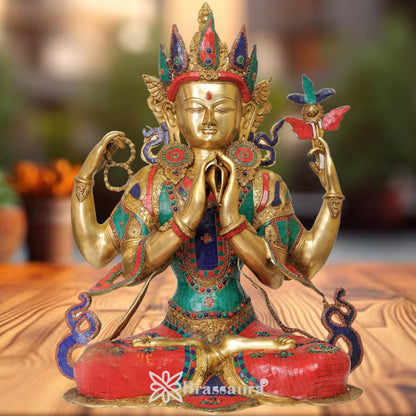 Brass Gem Stone Work Tara Weight 37 Kg & Height 31 Inch