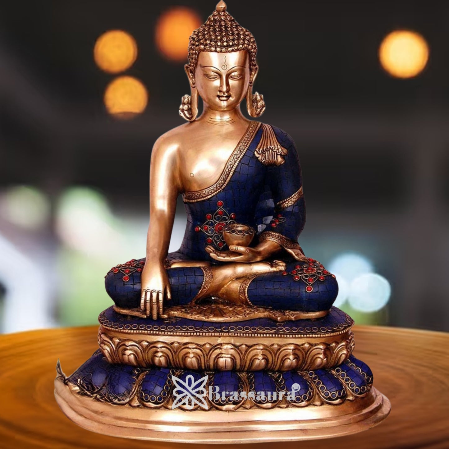 Brass Bhumisprasa Gem Stone Work Multicolored Buddha Weight 18 kg & Height 22 Inch