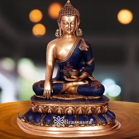 Brass Bhumisprasa Gem Stone Work Multicolored Buddha Weight 18 kg & Height 22 Inch