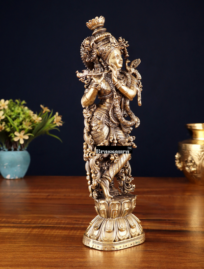Brassaura™ Brass Lord Krishna Idol – Height 12 Inches & Weight 1.1 Kgs