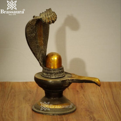 Brass Shivling With Naagraaj Statue Weight 4.4 Kg And Height 13.5 Inch
