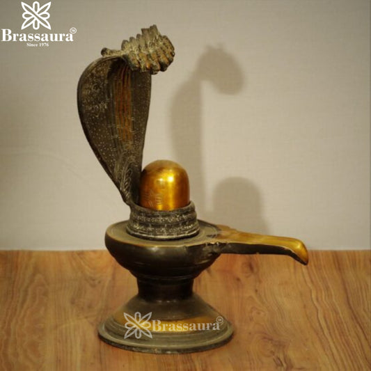 Brass Shivling With Naagraaj Statue Weight 4.4 Kg And Height 13.5 Inch