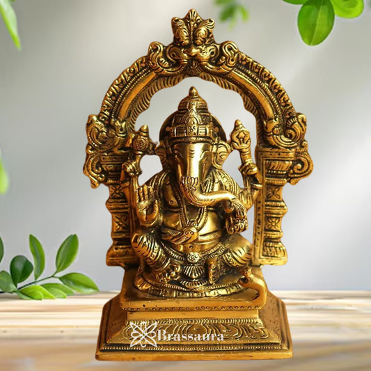 Brass Ring Ganesha Statue Weight 1.55 Kg And Height 7 Inch