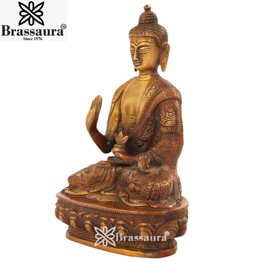 Brassaura® Brass Classic Buddha Idol in Seated Meditation Pose – Pure Superfine Brass Handcrafted Murti, Brass Statue for Home Temple, Pooja Room – 8 Inch, 1.7 Kg