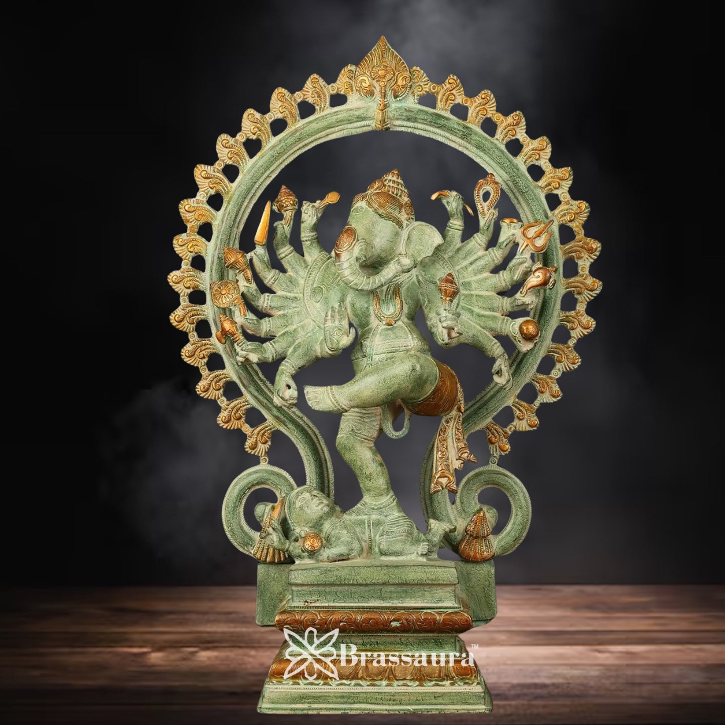 Brass Ring Ganesha Statue Weight 20.3 Kg & Height 25 Inch