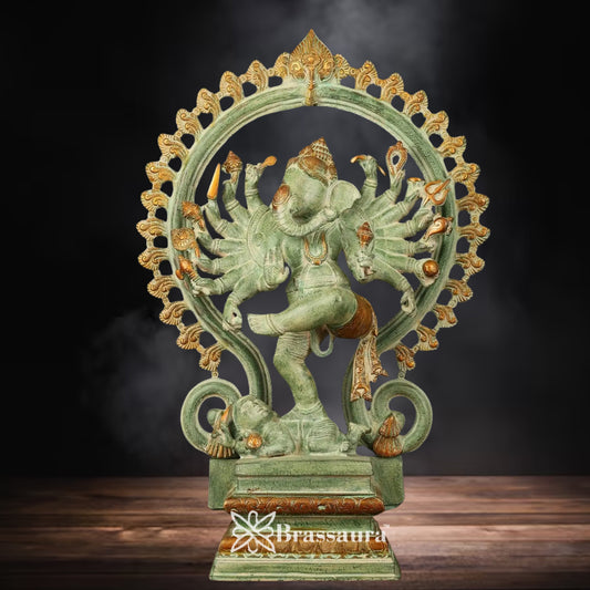 Brass Ring Ganesha Statue Weight 20.3 Kg & Height 25 Inch