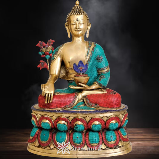 Brass Bhumisprasa Gem Stone Work Buddha Weight 48 kg & Height 38.4 Inch
