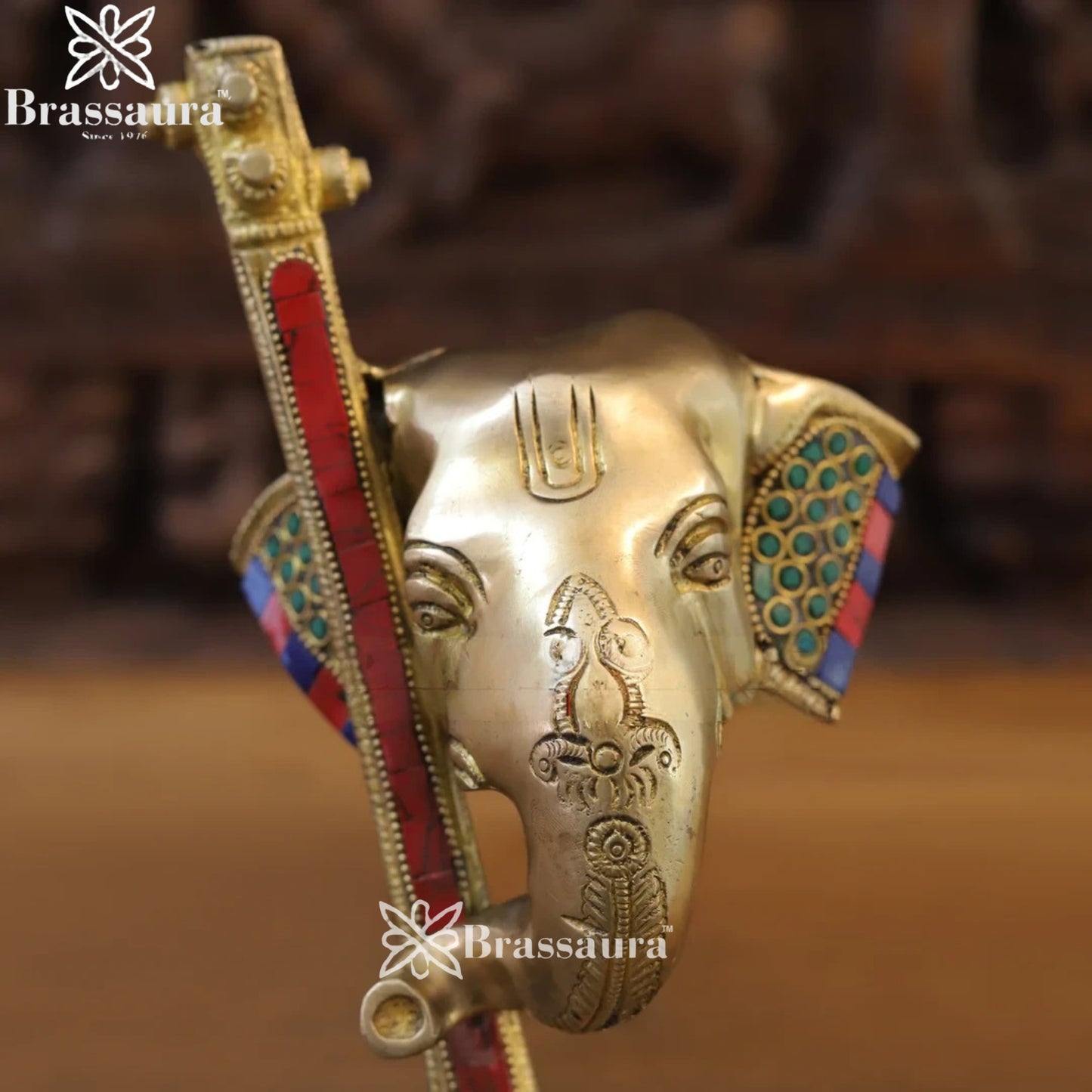 Brass Gem Stone Work Ganesha Weight 2.9 Kg & Height 12 Inch