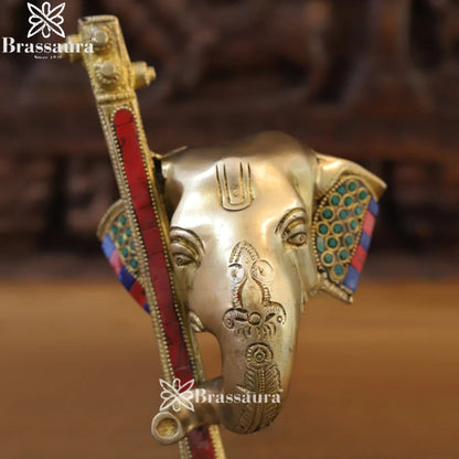 Brass Gem Stone Work Ganesha Weight 2.9 Kg & Height 12 Inch