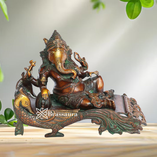 Brass Relaxing Ganesha Statue Weight 4.25 Kg & Height 9 Inch