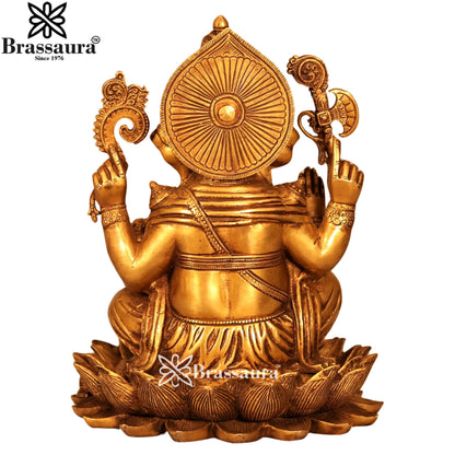 Brass Lotus Ganesha Statue Weight 8.4 Kg & Height 12 Inch