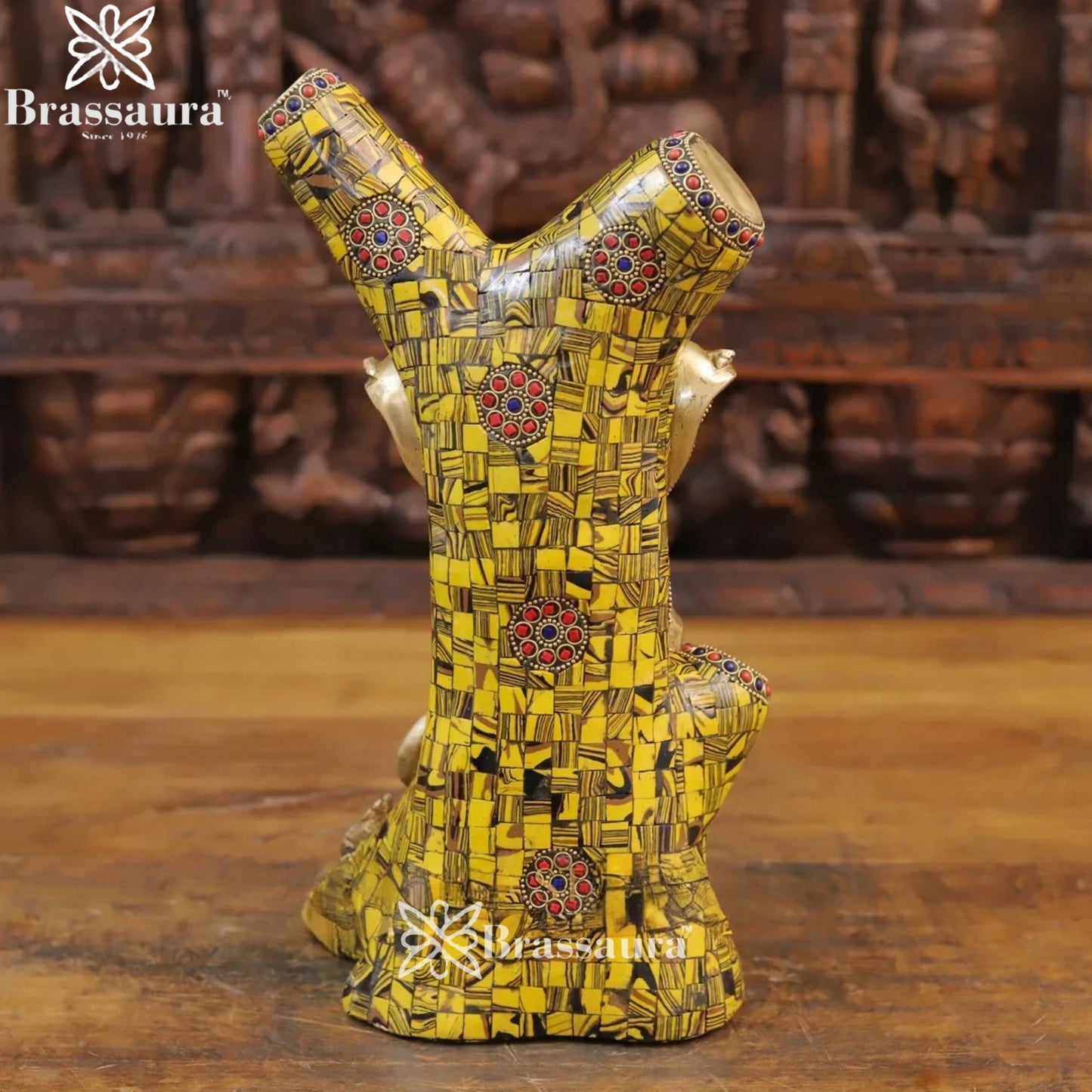 Brass Gem Stone Work Tree Ganesha Weight 5.6 Kg & Height 13 Inch