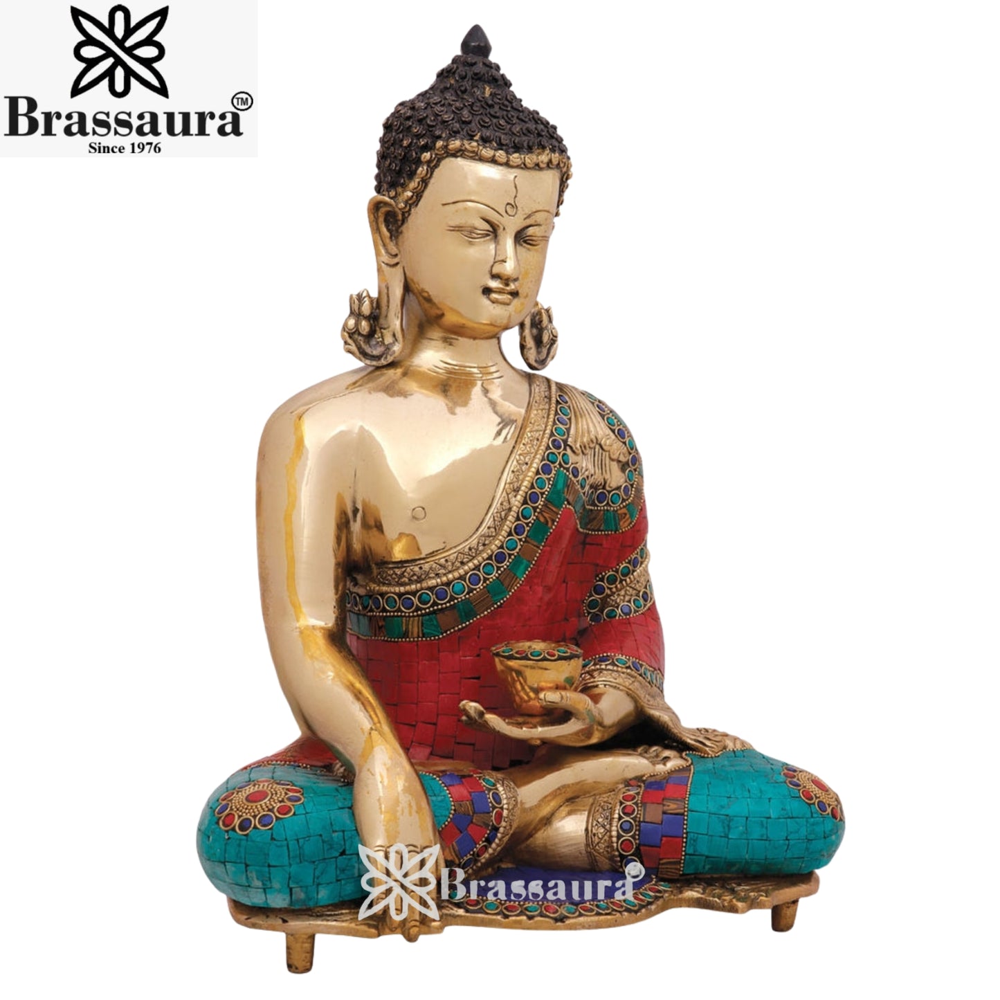 Brass Bhumisprasa Gem Stone Work Buddha Weight 11 kg & Height 16 Inch