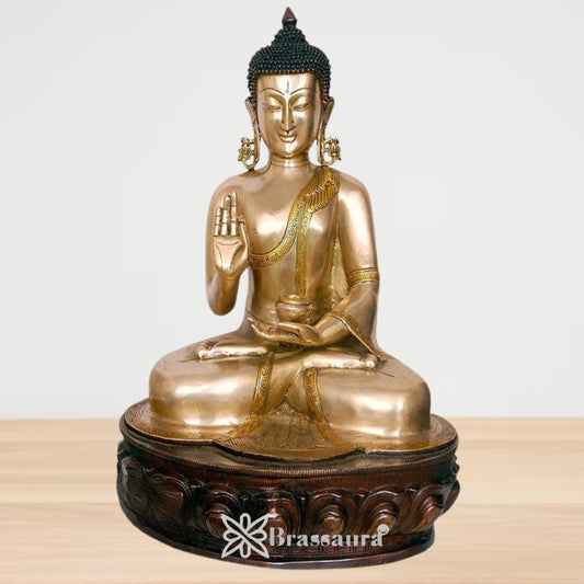 Brass Blessing Buddha With Base Weight 29 kg & Height 25 Inch