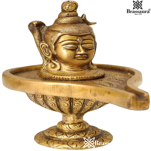 Brass Antique Shiva Face Shivling Weight 1 Kg & Height 6 Inch