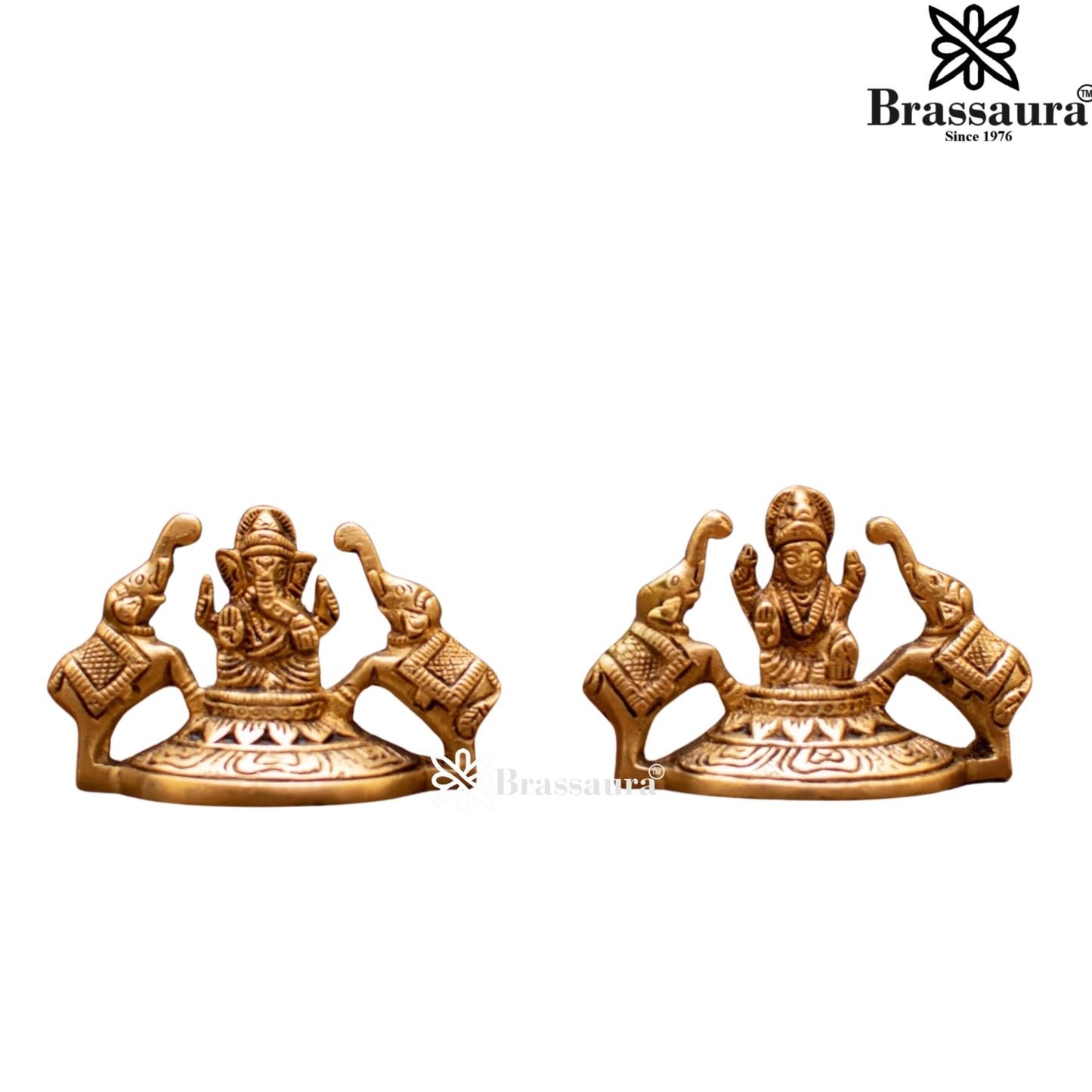 Brass Royal Golden Lakshmi Ganesh Weight 0.56 Kg & Height 2.3 Inche