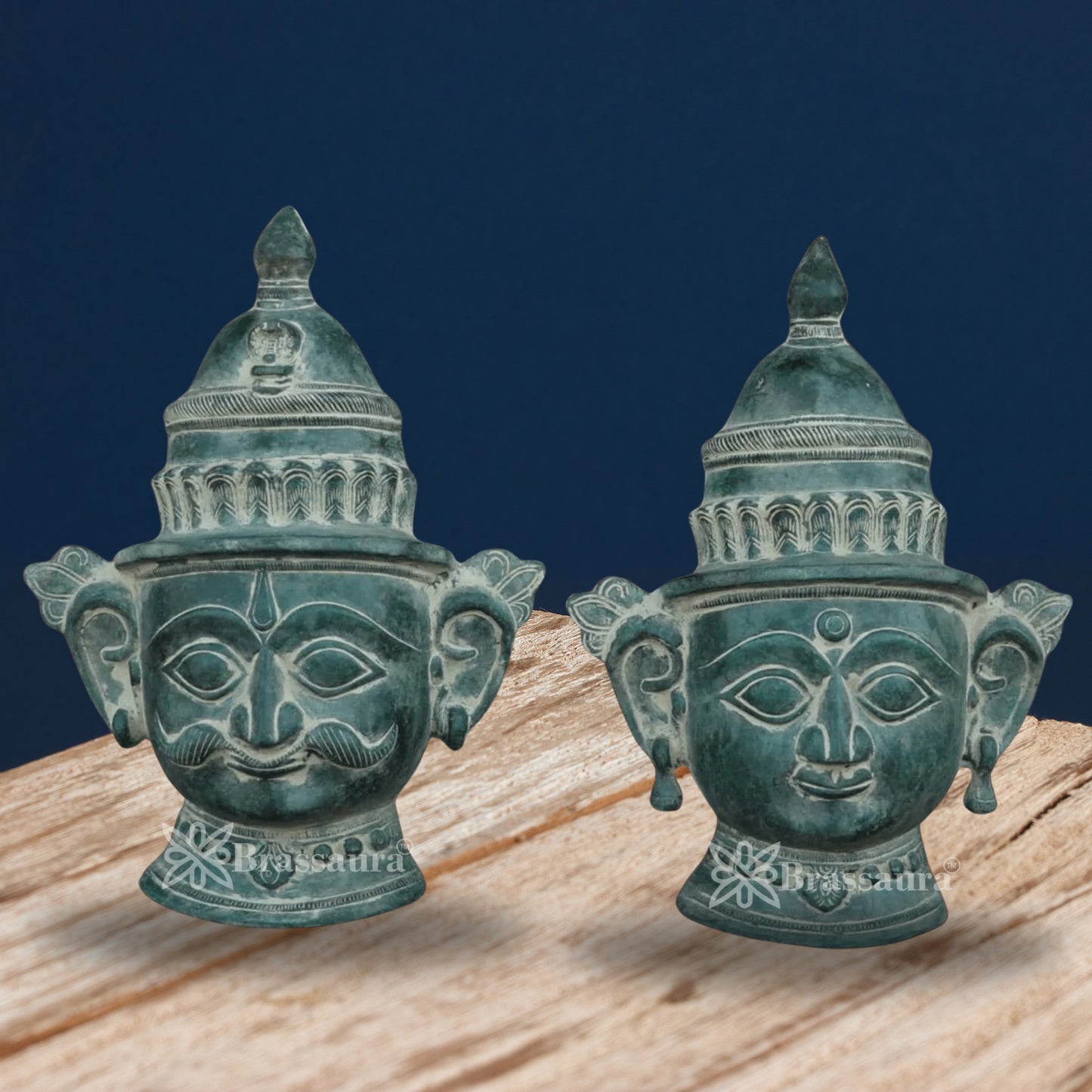 Brass Shiv & Parvati Mask Statue Weight 3.3 Kg And Height 9 Inch