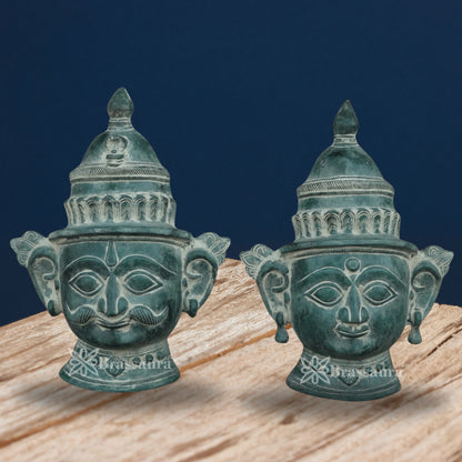 Brass Shiv & Parvati Mask Statue Weight 3.3 Kg And Height 9 Inch