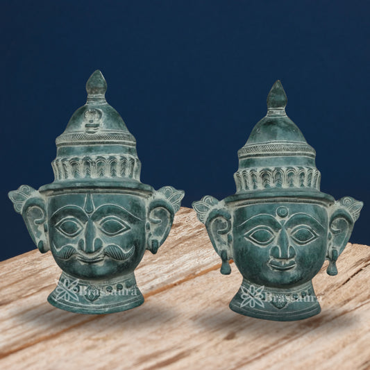 Brass Shiv & Parvati Mask Statue Weight 3.3 Kg And Height 9 Inch