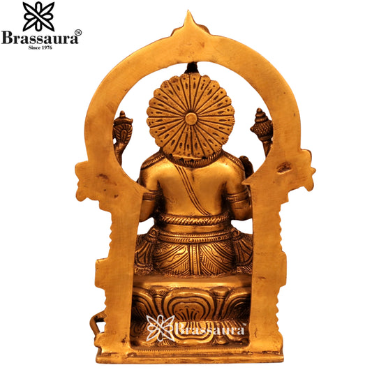 Brassaura® Exquisite Golden Ganesha Sitting on Lotus | Ornate Arch Design | Height 10 Inches