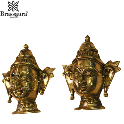 Brass Shiva & Parvati Mask Statue Weight 1.9 Kg And Height 7 Inch