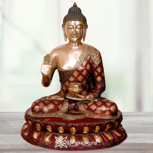 Brass Blessing Buddha Multicolored Weight 30 kg & Height 27 Inch