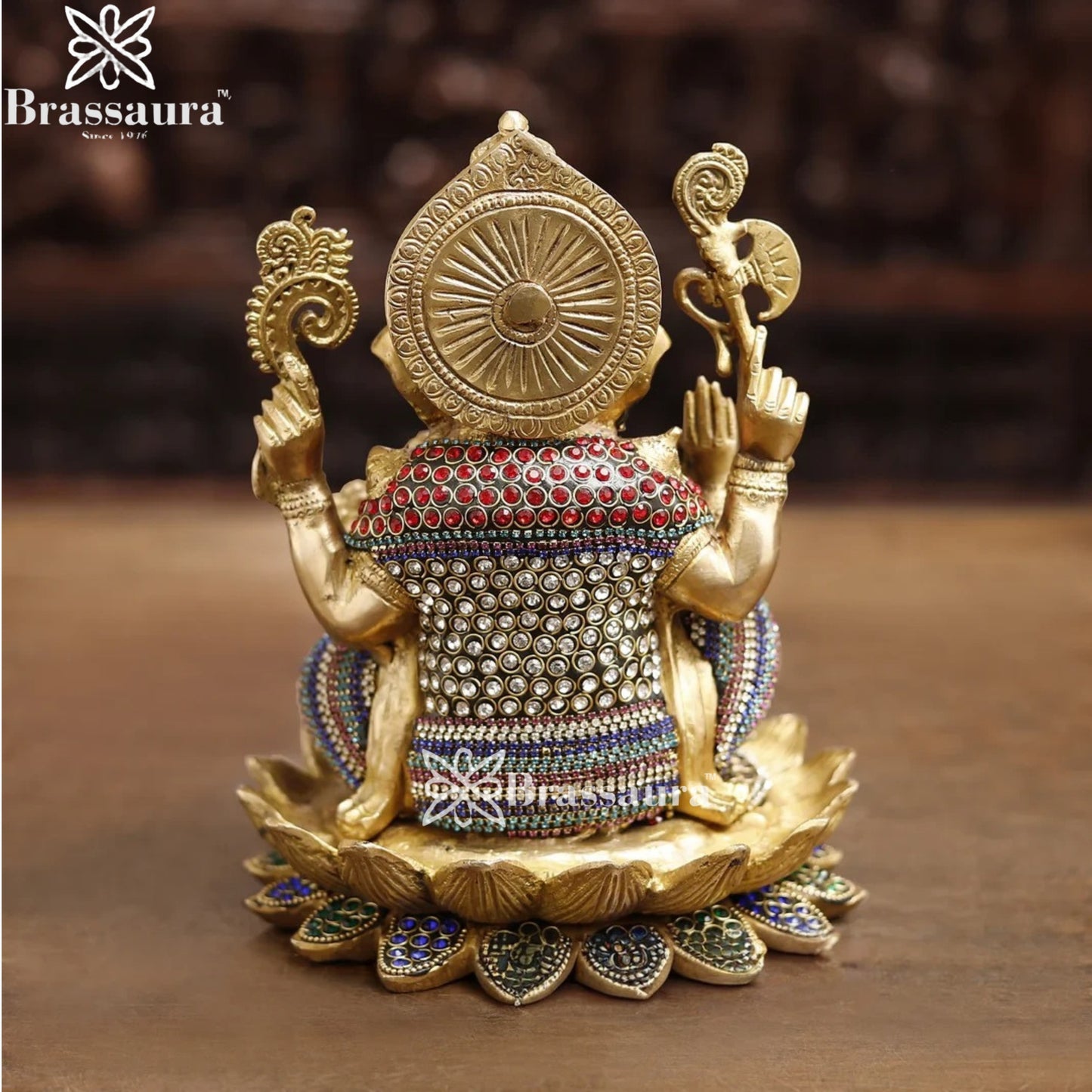 Brass Gem Stone Work Ganesha Weight 5.4 Kg & Height 9.5 Inch
