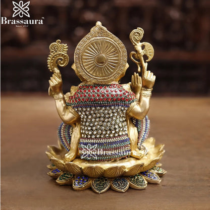 Brass Gem Stone Work Ganesha Weight 5.4 Kg & Height 9.5 Inch