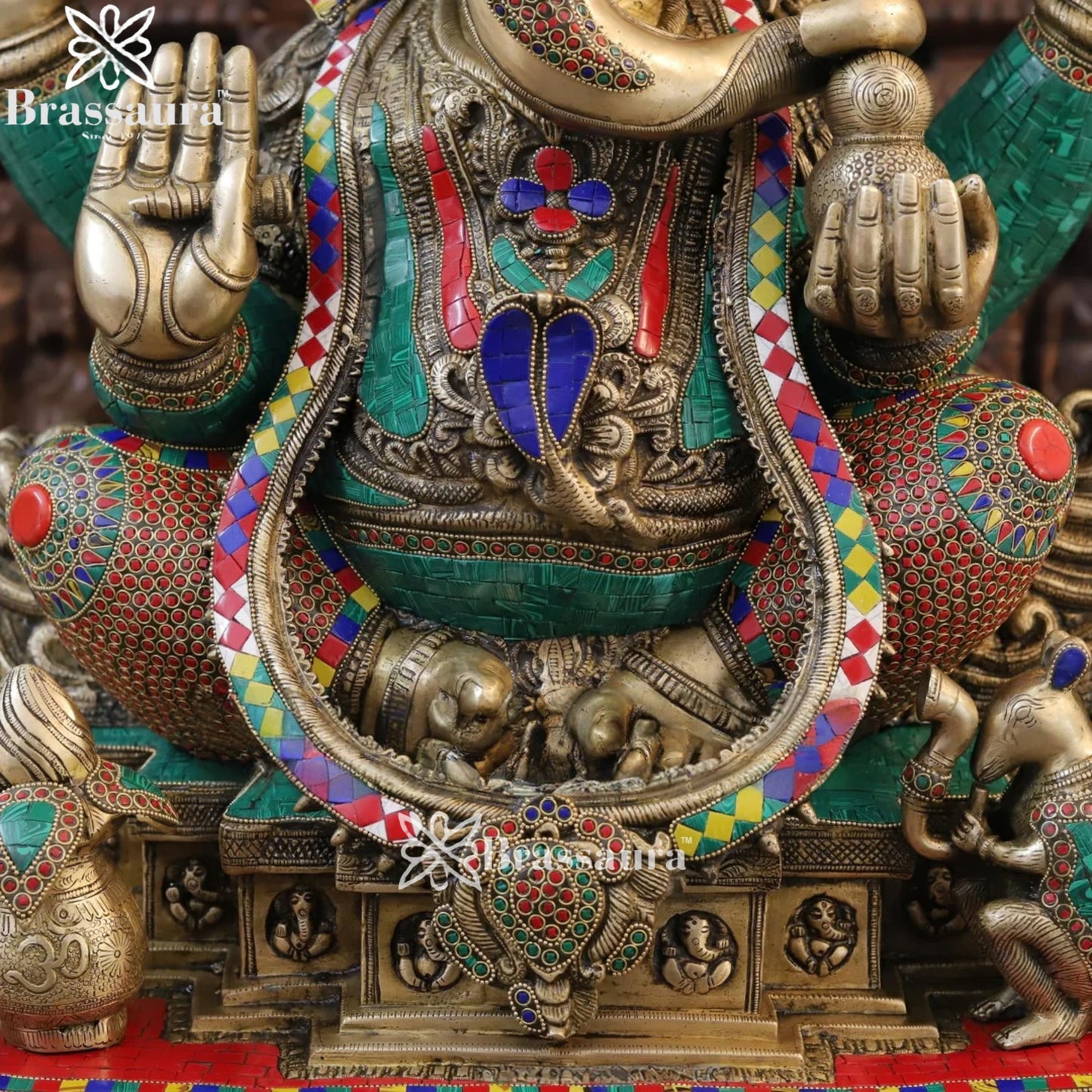 Brass Gem Stone Work Jewellery Ganesha Weight 61.5 Kg & Height 34 Inch