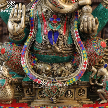 Brass Gem Stone Work Jewellery Ganesha Weight 61.5 Kg & Height 34 Inch