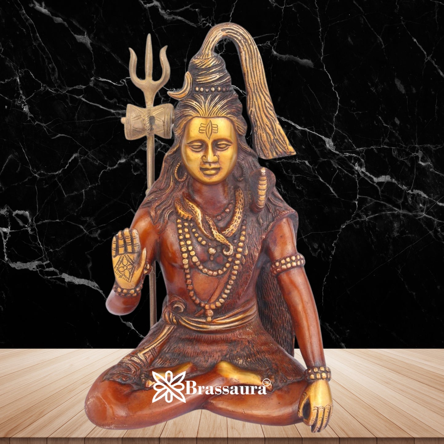 Brassaura™ Handcrafted Brass Shiva Idol – Height 12 Inches & Weight 5 Kgs | Spiritual Décor
