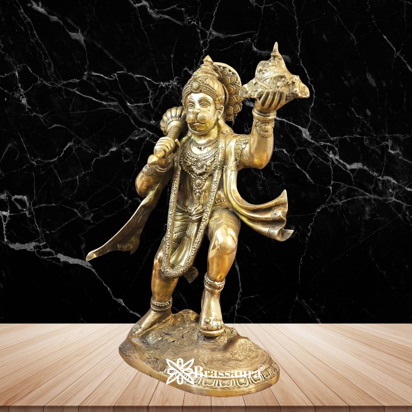 Brassaura™ Handcrafted Brass Hanuman Murti – Height 27 Inches & Weight 25.5 Kgs | Festive Use