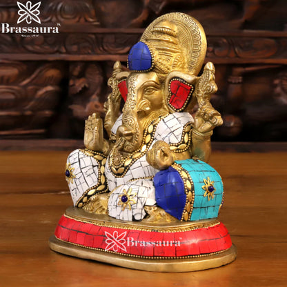 Brass Gem Stone Work Ganesha Weight 2.7 Kg & Height 7 Inch