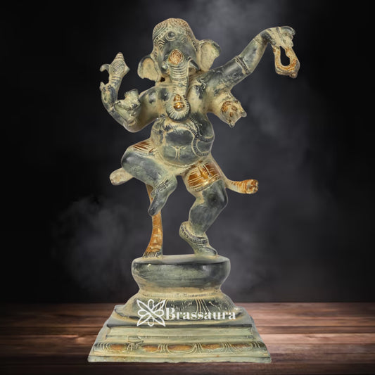 Brass Patina Dancing Ganesha Weight 5.5 Kg & Height 12 Inch