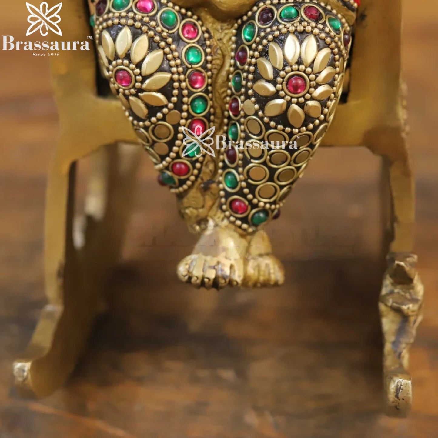 Brass Gem Stone Work Chair Ganesha Weight 3.56 Kg & Height 11 Inch
