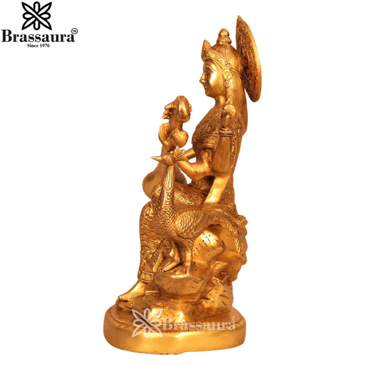 Brassaura™ Brass Goddess Saraswati Murti – Height 14.5 Inches & Weight 10 Kgs | Study Room Idol