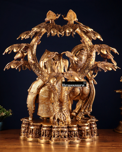 Brassaura™ Majestic Brass Radha Krishna Sculpture – Height 30 Inches & Weight 52.5 Kgs | Vintage Temple-Style Devotional Statue