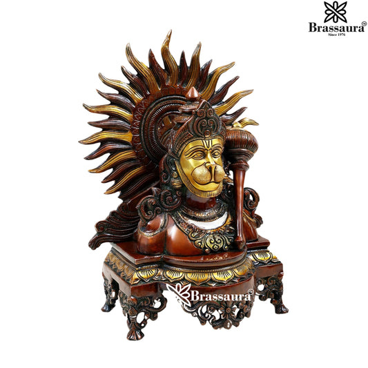 Brassaura™ Brass Hanuman Bust Statue with Intricate Design – Height 14 Inches & Weight 7.36 Kgs