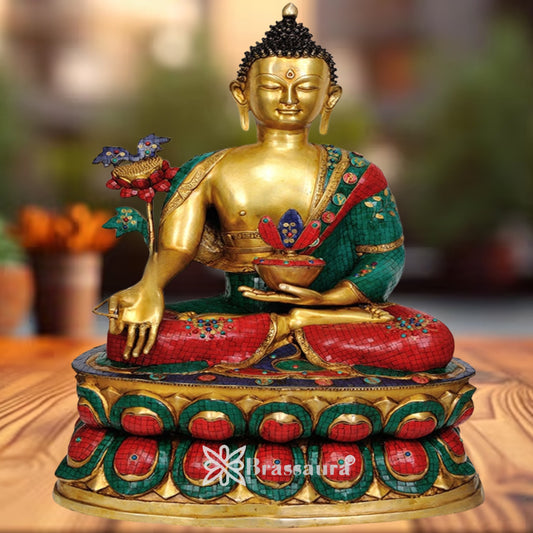 Brass Bhumisprasa Gem Stone Work Buddha Weight 58 Kg & Height 38 Inch