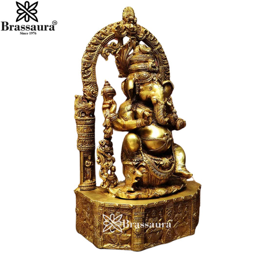 Brassaura® Brass Ring Ganesha Statue Height 20 Inches