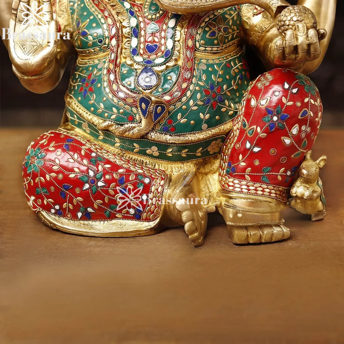 Brass Gem Stone Work Turban Ganesha Weight 27.9 Kg & Height 21 Inch