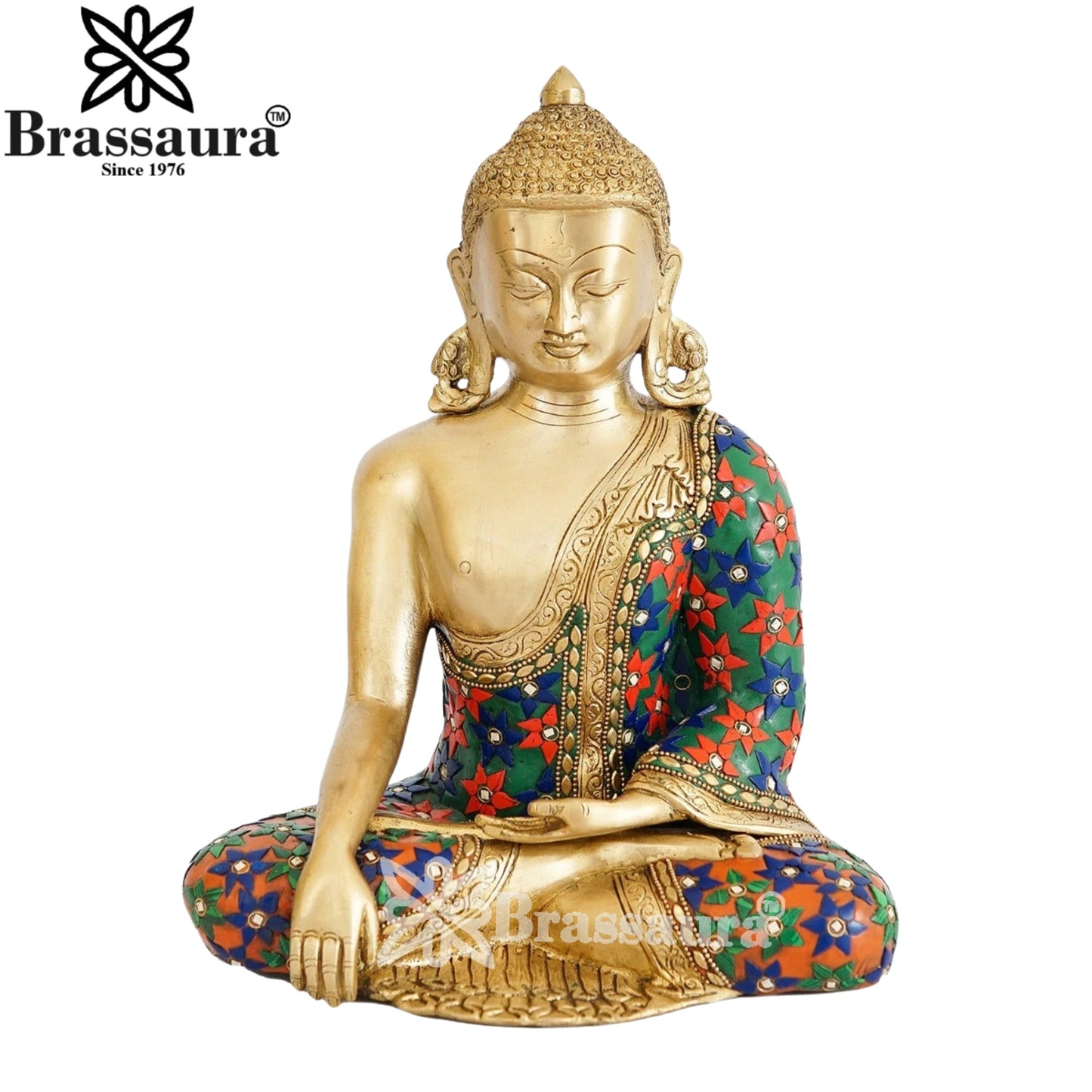 Brass Bhumisprasa Multicolored Buddha Weight 6 kg & Height 12 Inch