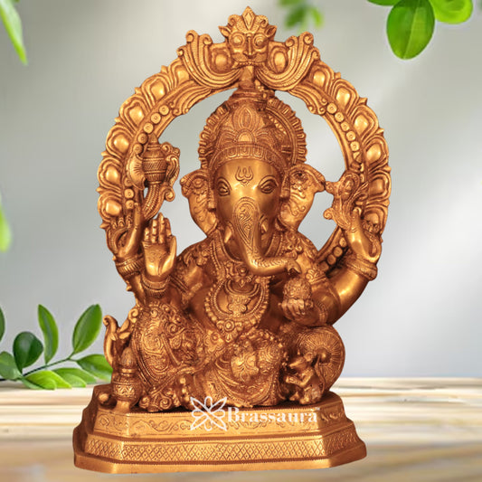 Brass Ring Ganesha Statue Weight 10.7 Kg & Height 15.2 Inch