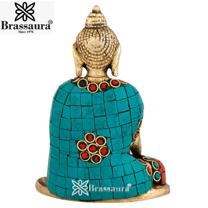 Brass Blessing Gem Stone Work Buddha Weight 1.3 kg & Height 6 Inch