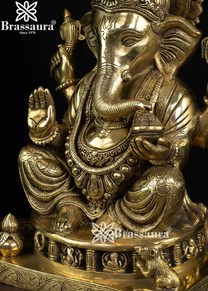 Brass Ganesha Statue Weight 9.7 Kg And Height 14 Inch