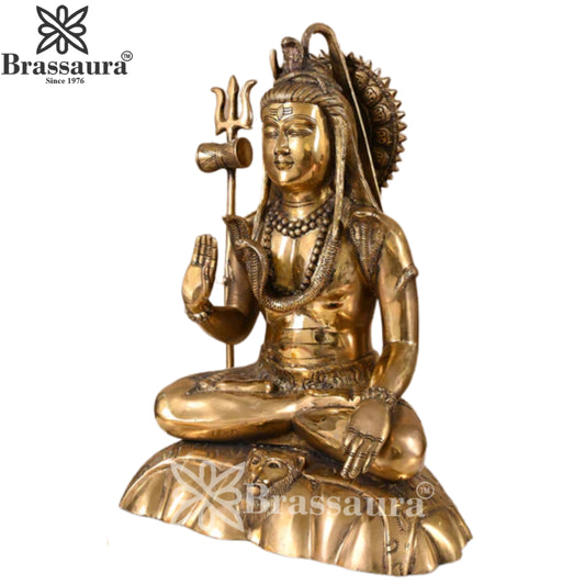 Brassaura™ Handcrafted Brass Shiva Murti – Height 17 Inches & Weight 11.1 Kgs | Temple & Home Décor