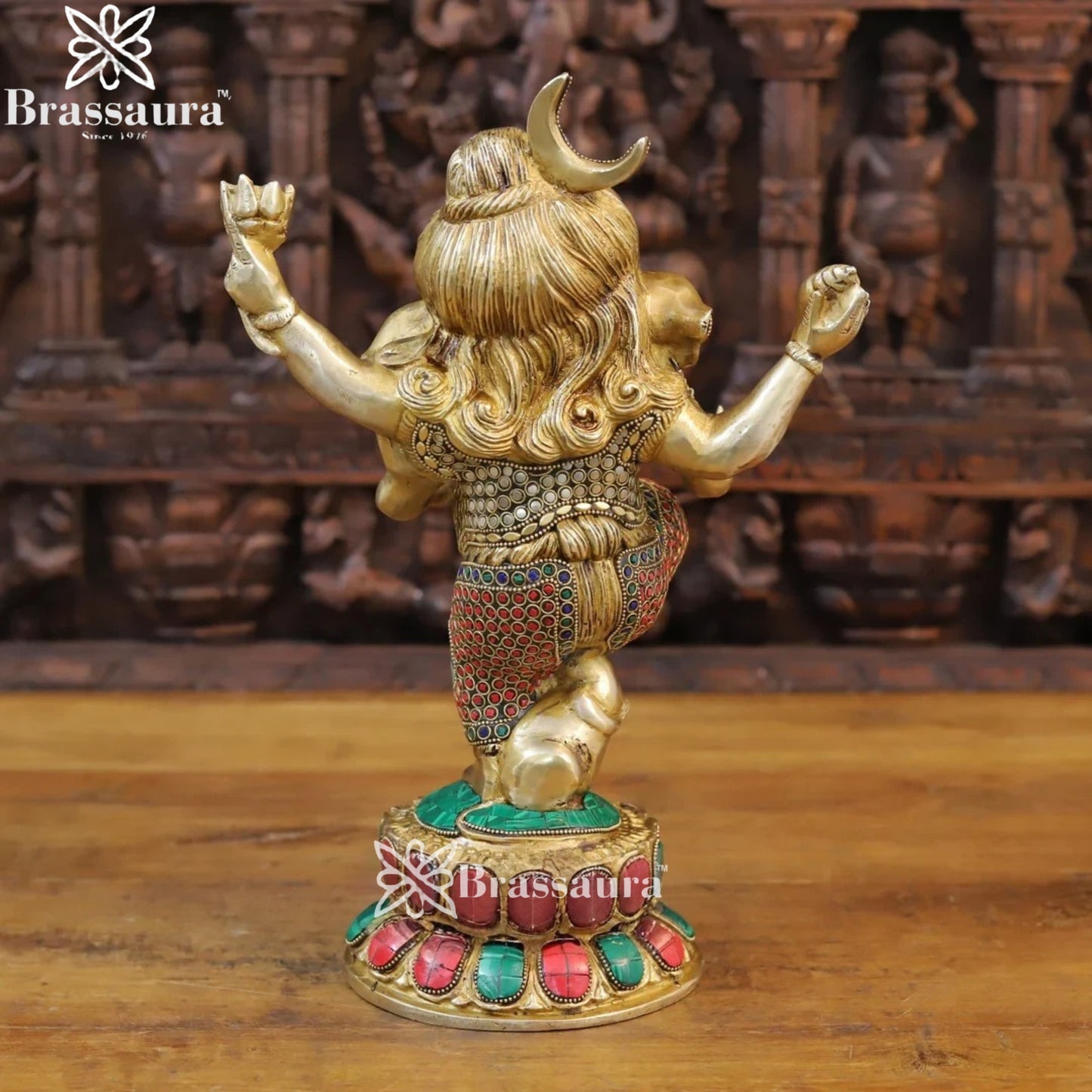 Brass Gem Stone Work Dancing Ganesha Weight 8 Kg & Height 15 Inch