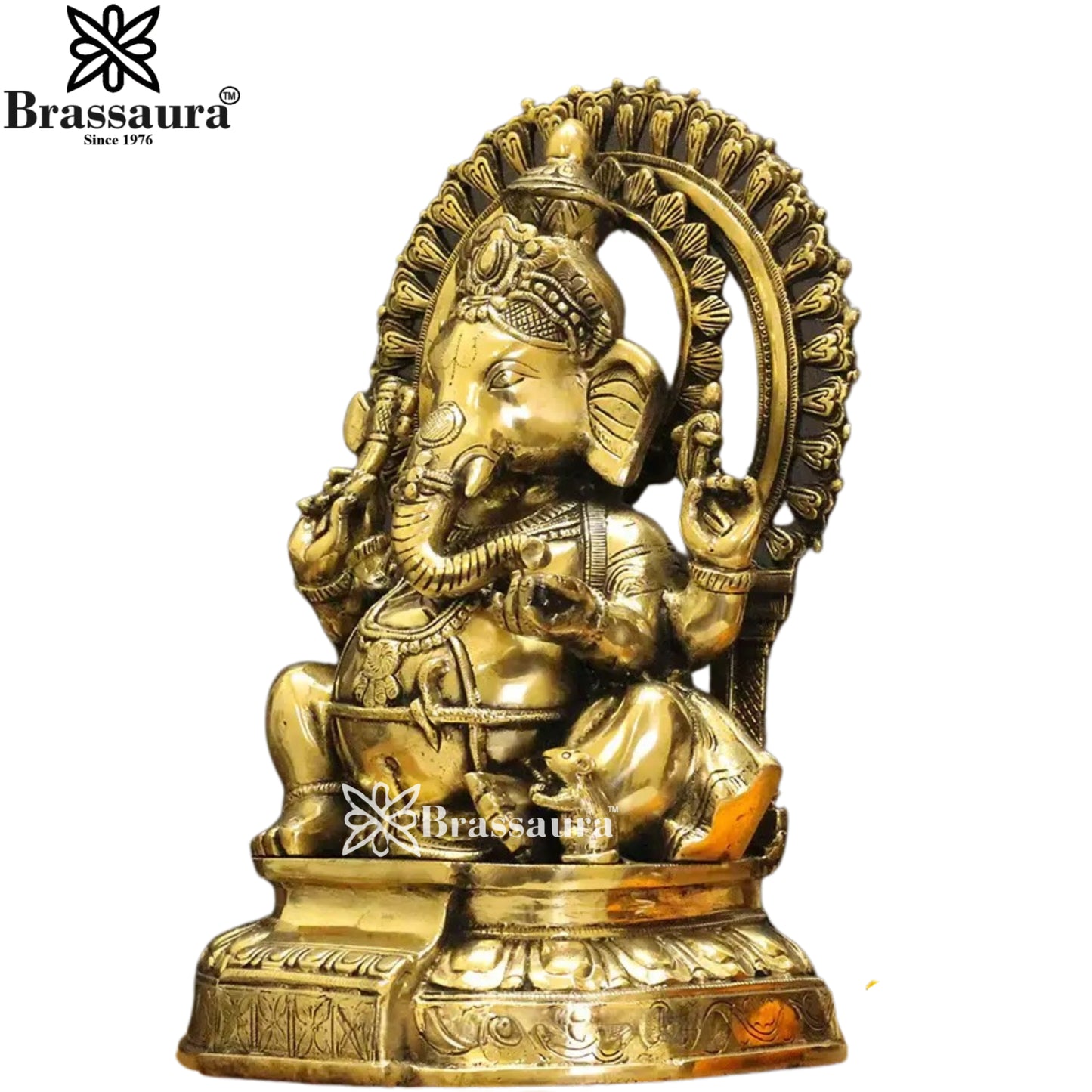 Brass Ring Ganesha Statue Weight 8.57 Kg And Height 14 Inch