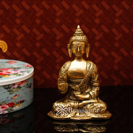 Brass Blessing Buddha Weight 0.65 kg & Height 5 Inch
