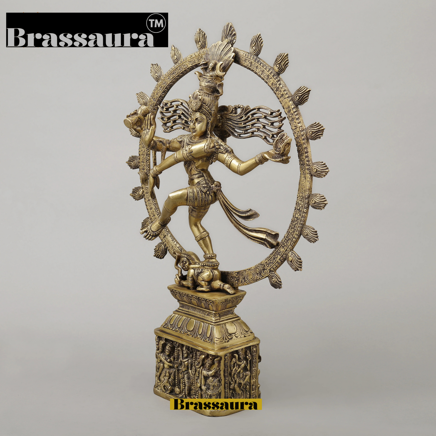 Brassaura™ Brass Nataraja with Parvati Idol – 23 inch | 11.14 kg | Antique Golden Finish | Dancing Shiva & Parvati Statue for Temple & Home Decor